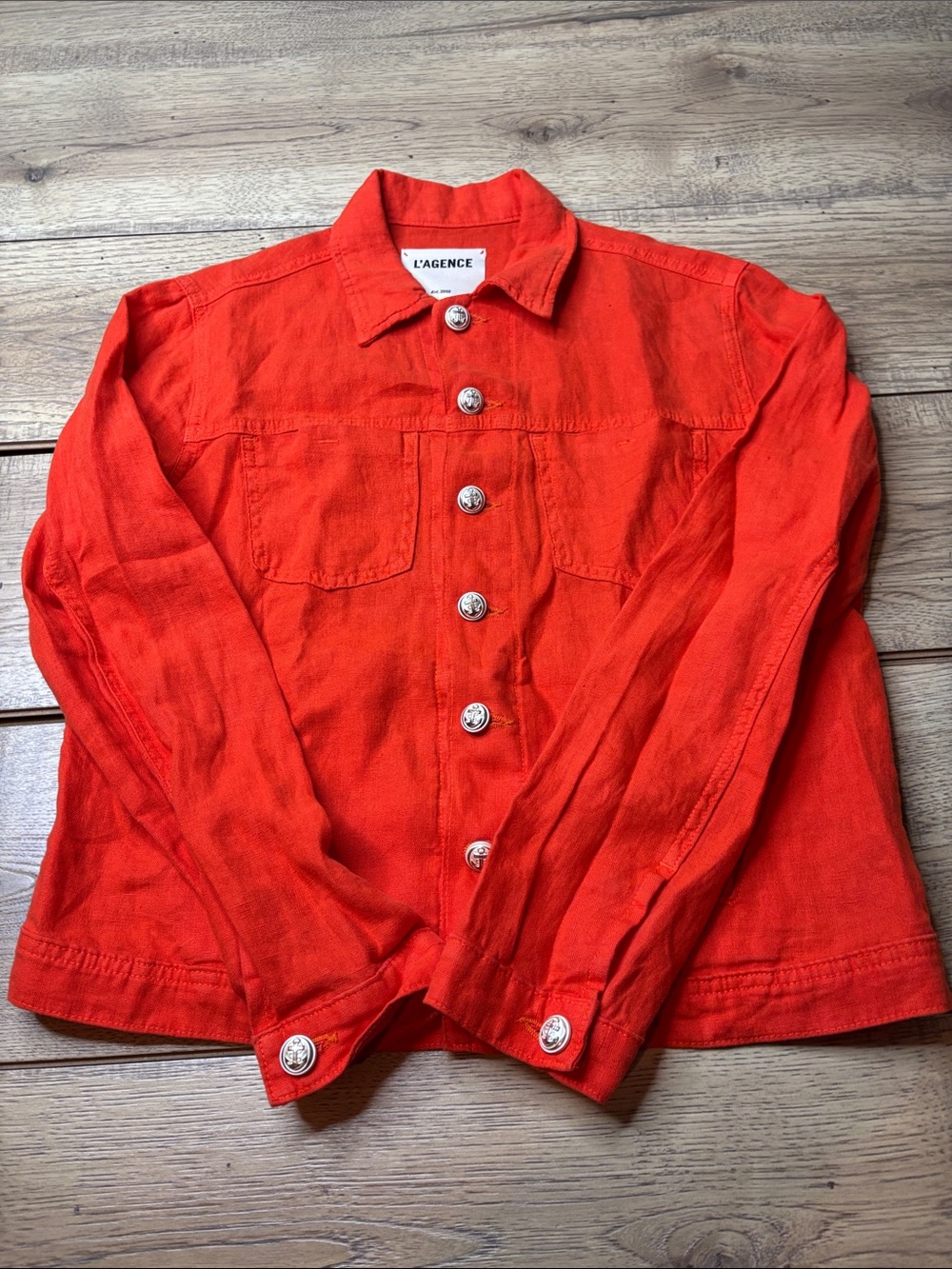 L'AGENCE Women’s Bright Orange 100% Linen Celine Jacket Size Large